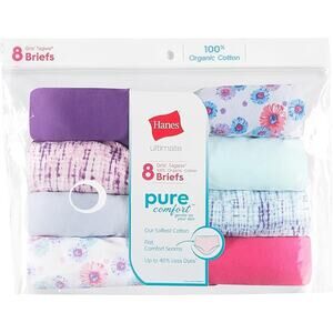 New 8 Pack Hanes Girls Size 14 100% Cotton Tagless Pure Comfort Brief Underwear